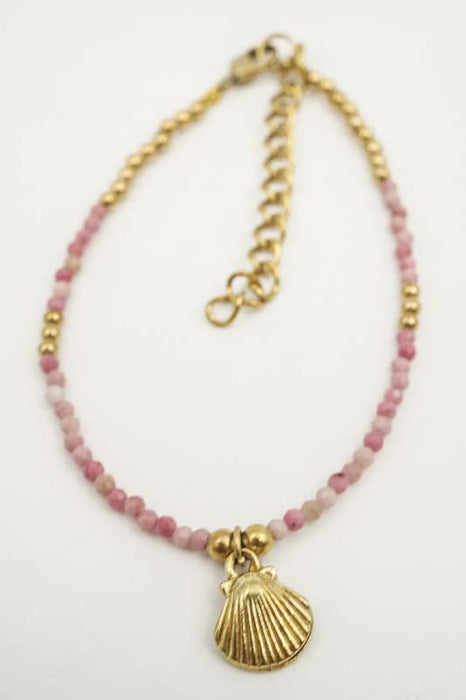 Armband 2mm pink Turmalin mit Muschel Anhänger
