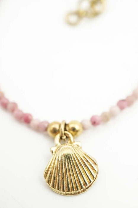 Armband 2mm pink Turmalin mit Muschel Anhänger