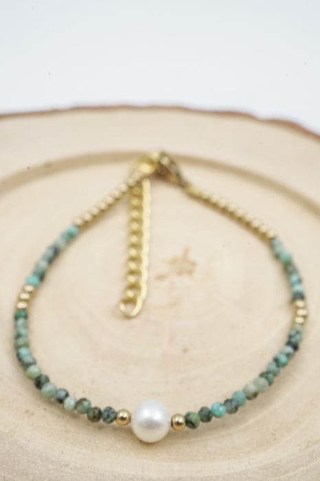 Armband 2mm afrikanischer Türkis mit Perle