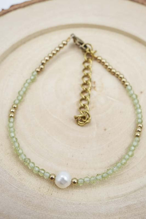 Armband 2mm Peridot mit Perle