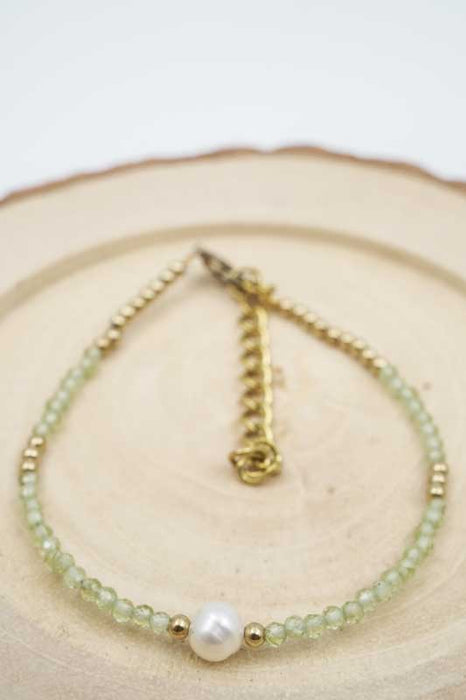 Armband 2mm Peridot mit Perle