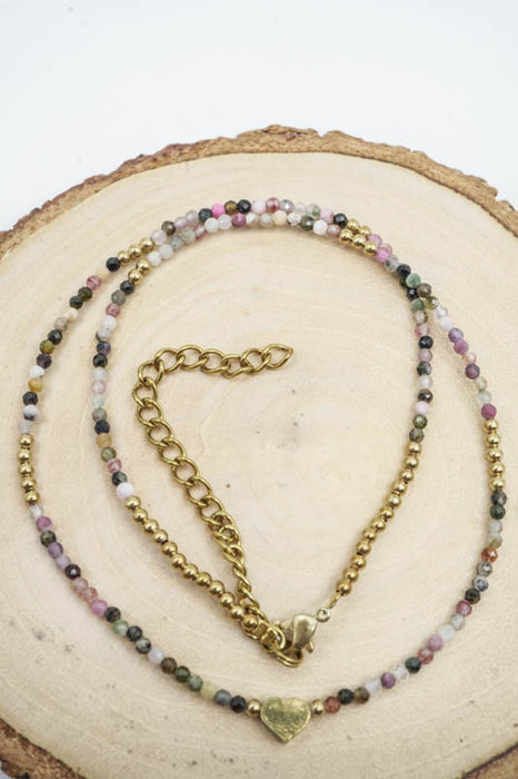 Kette 2mm Turmalin mit Herz