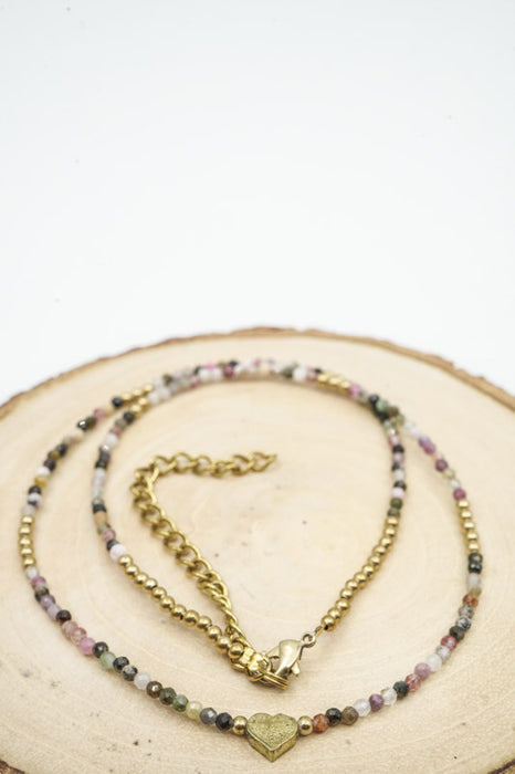 Kette 2mm Turmalin mit Herz