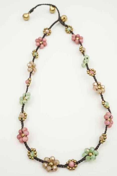 Kette kleine Blumen Steine 4mm rosa/grün/weiss