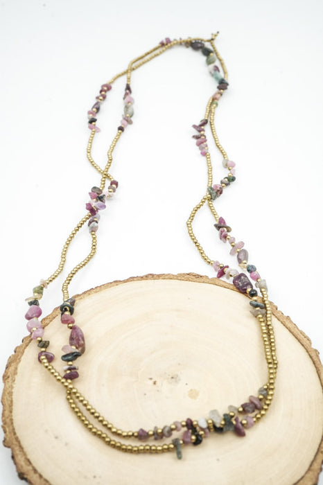 Collier en tourmaline naturelle, pierres ovales taillées en chips