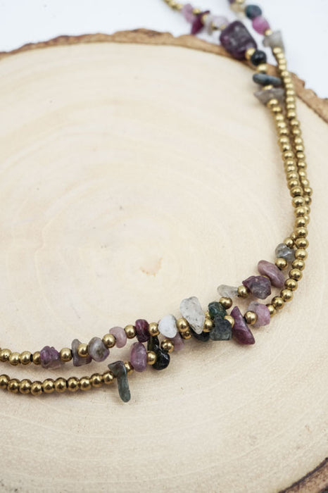 Collier en tourmaline naturelle, pierres ovales taillées en chips