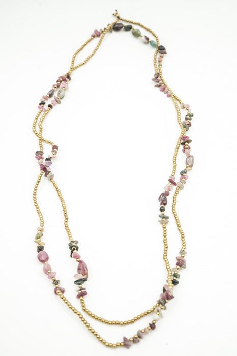 Collier en tourmaline naturelle, pierres ovales taillées en chips