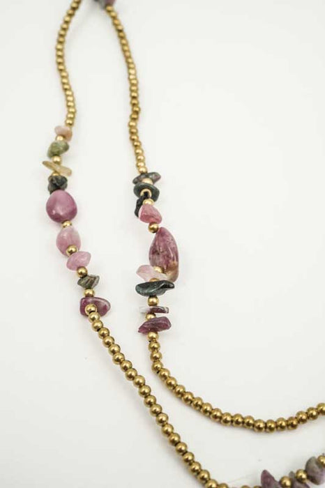 Collier en tourmaline naturelle, pierres ovales taillées en chips