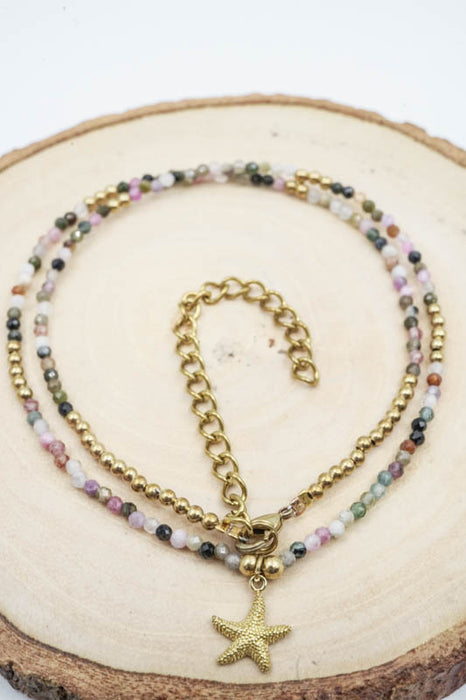 Kette 2mm Turmalin mit Anhänger Seestern