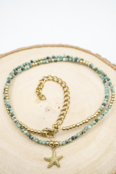 Kette 2mm afrikanischer Türkis mit Anhänger Seestern