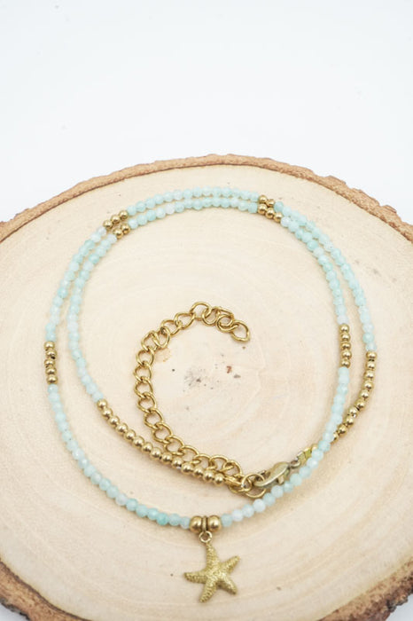 Kette 2mm Amazonit mit Anhänger Seestern