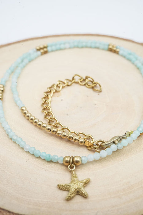 Kette 2mm Amazonit mit Anhänger Seestern