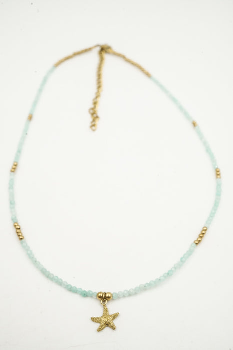 Kette 2mm Amazonit mit Anhänger Seestern