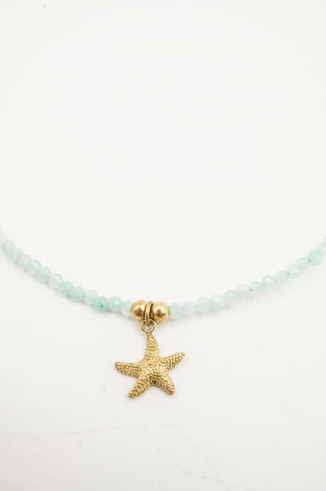Kette 2mm Amazonit mit Anhänger Seestern