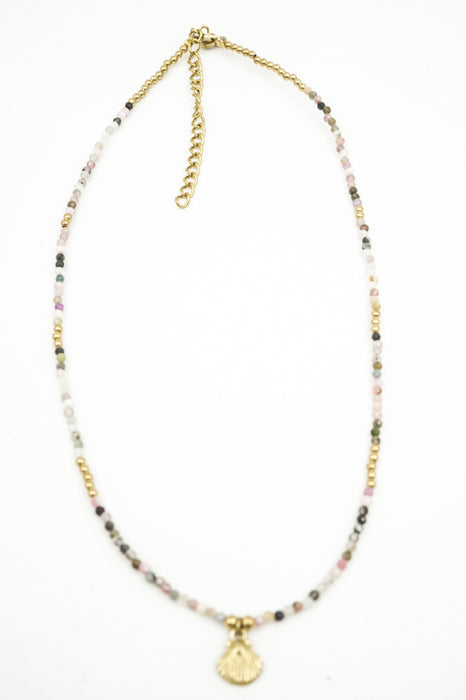 Kette 2mm Turmalin mit Muschelanhänger