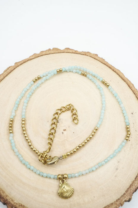 Kette 2mm Amazonit mit Muschelanhänger