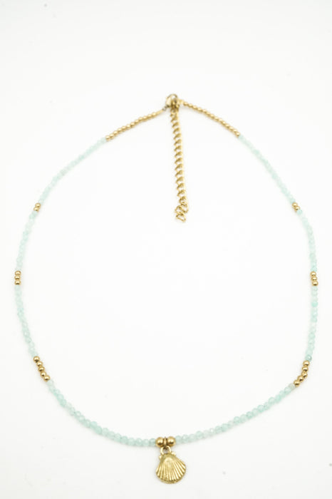 Kette 2mm Amazonit mit Muschelanhänger