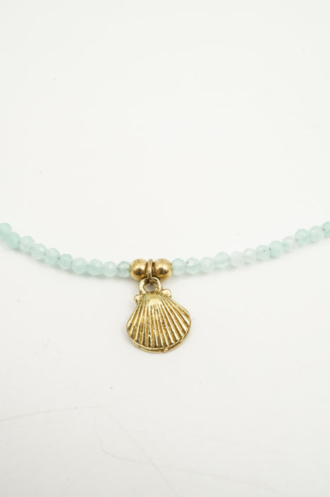 Kette 2mm Amazonit mit Muschelanhänger