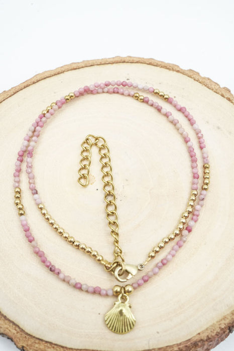 Kette 2mm pink Turmalin mit Muschelanhänger