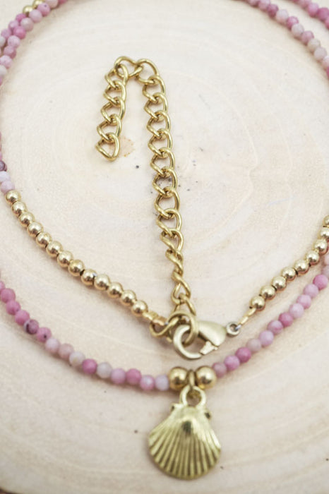 Kette 2mm pink Turmalin mit Muschelanhänger