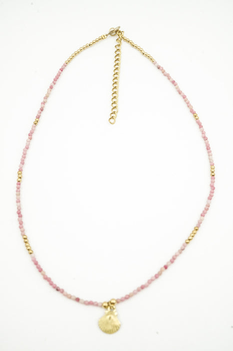 Kette 2mm pink Turmalin mit Muschelanhänger