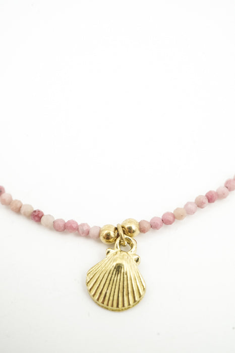 Kette 2mm pink Turmalin mit Muschelanhänger