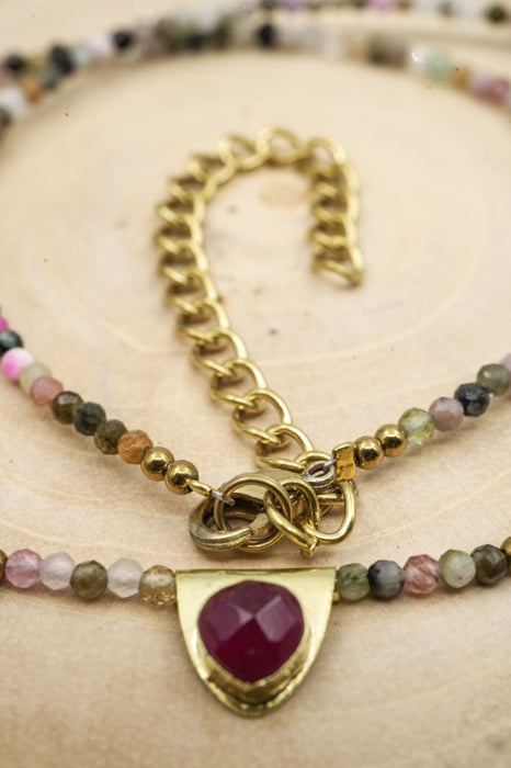 Kette 2mm Turmalin mit 5mm Anhänger Turmalin