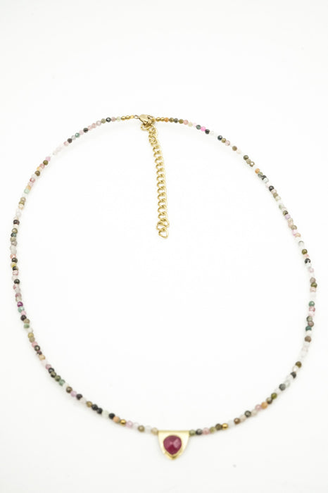 Kette 2mm Turmalin mit 5mm Anhänger Turmalin
