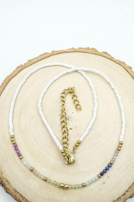 Collier en Afghanite et perles de 2mm de 7 variétés de pierres semi-précieuses