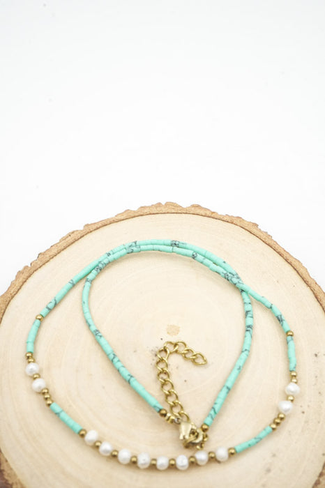 Kette Afghanstein türkis und 3mm Perlen