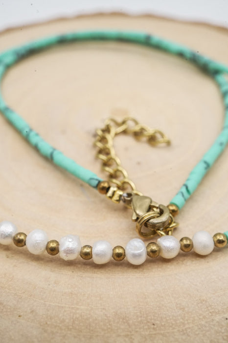 Kette Afghanstein türkis und 3mm Perlen