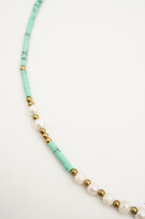 Kette Afghanstein türkis und 3mm Perlen
