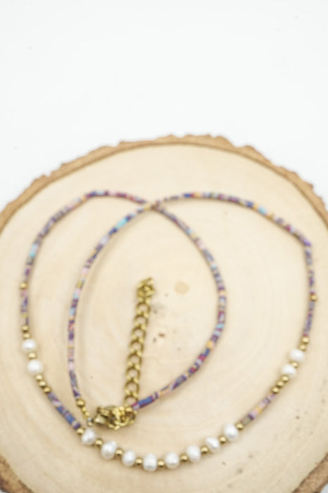 Kette Afghanstein multicolor und 3mm Perlen