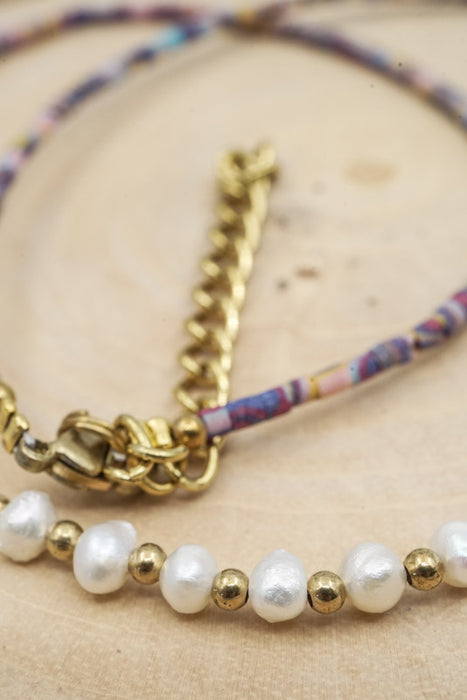 Kette Afghanstein multicolor und 3mm Perlen