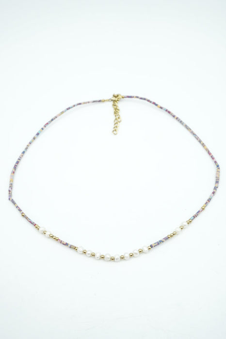 Kette Afghanstein multicolor und 3mm Perlen