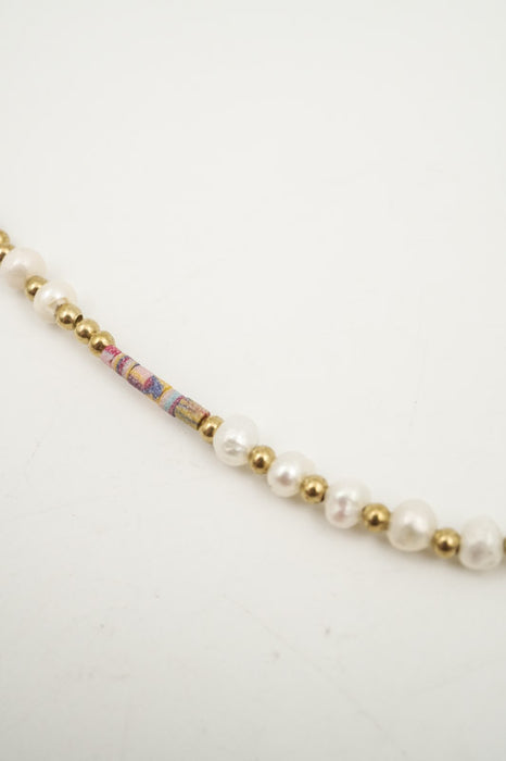 Kette Afghanstein multicolor und 3mm Perlen