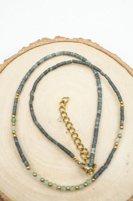 Kette Afghanstein afrikanischer Türkis und 3mm grüne Jade