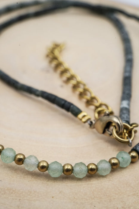 Kette Afghanstein afrikanischer Türkis und 3mm grüne Jade