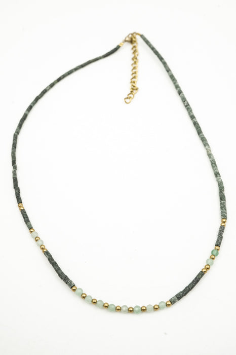 Kette Afghanstein afrikanischer Türkis und 3mm grüne Jade