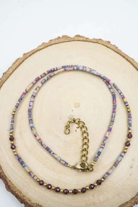 Kette Afghanstein multicolor und 3mm Granat