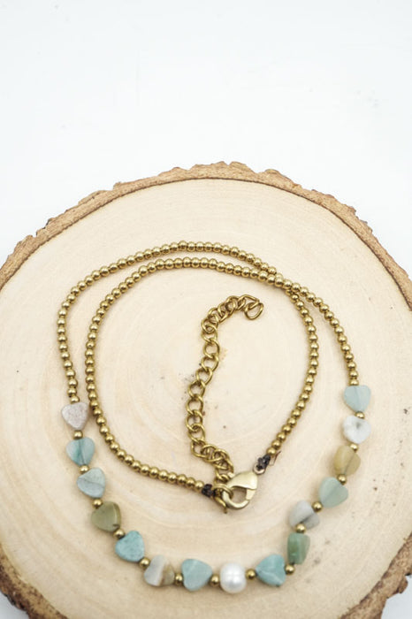 Kette Herz Amazonit mit Perle