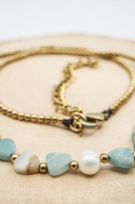 Kette Herz Amazonit mit Perle