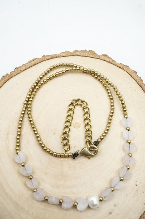 Kette Herz Rosenquarz mit Perle