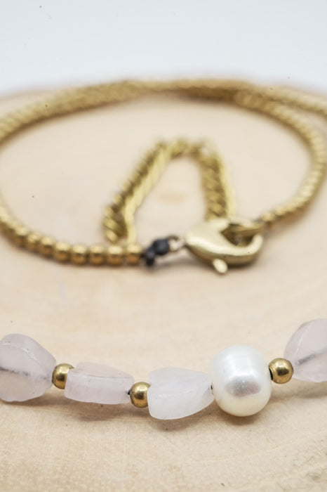Kette Herz Rosenquarz mit Perle