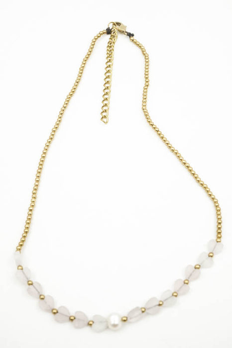 Kette Herz Rosenquarz mit Perle