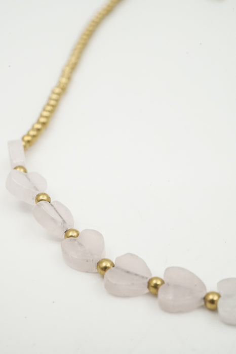 Kette Herz Rosenquarz mit Perle