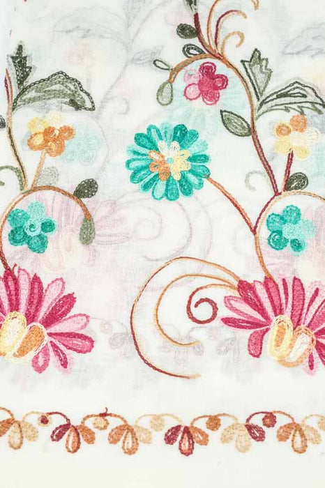 Schal Baumwolle hellgelb Blumenmuster gestickt multicolor  90x180cm