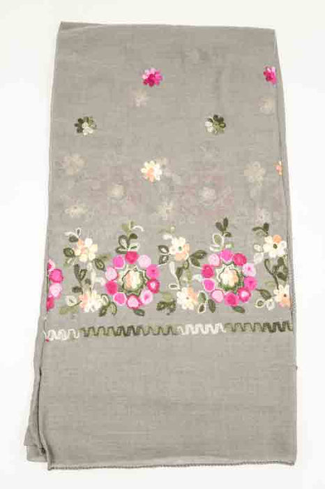 Schal Baumwolle taupe Blumenmuster gestickt multicolor  90x180cm