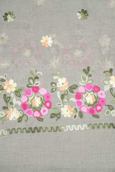 Schal Baumwolle taupe Blumenmuster gestickt multicolor  90x180cm
