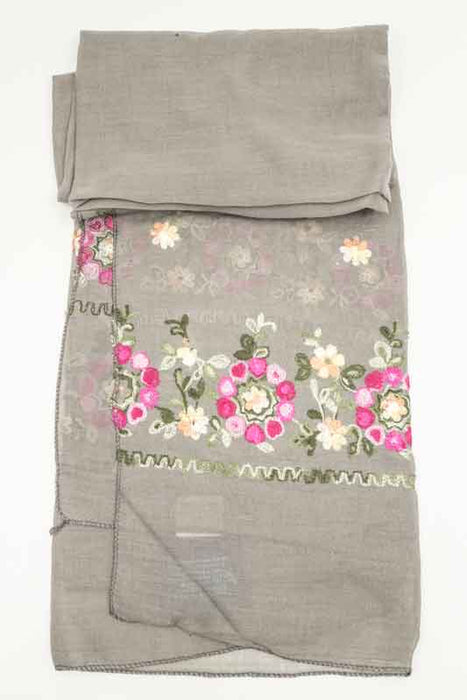 Schal Baumwolle taupe Blumenmuster gestickt multicolor  90x180cm